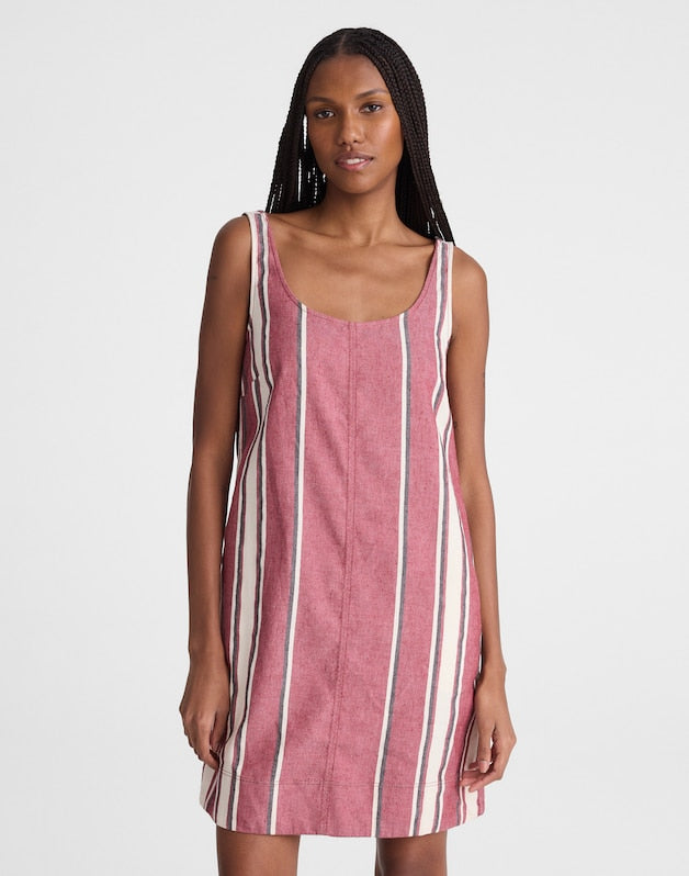 Scoopneck Mini Shift Dress in 100% Linen RED CURRANT