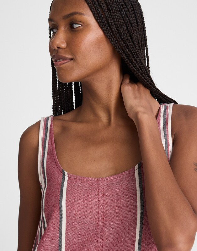 Scoopneck Mini Shift Dress in 100% Linen RED CURRANT