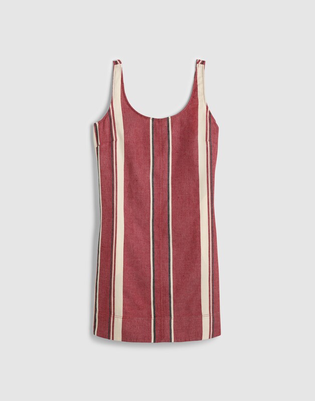 Scoopneck Mini Shift Dress in 100% Linen RED CURRANT