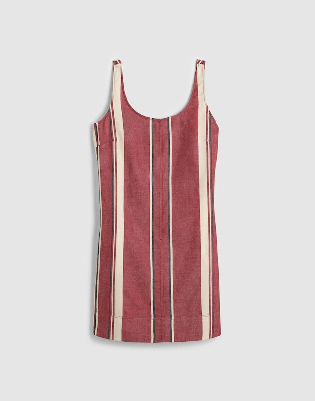 Scoopneck Mini Shift Dress in 100% Linen RED CURRANT