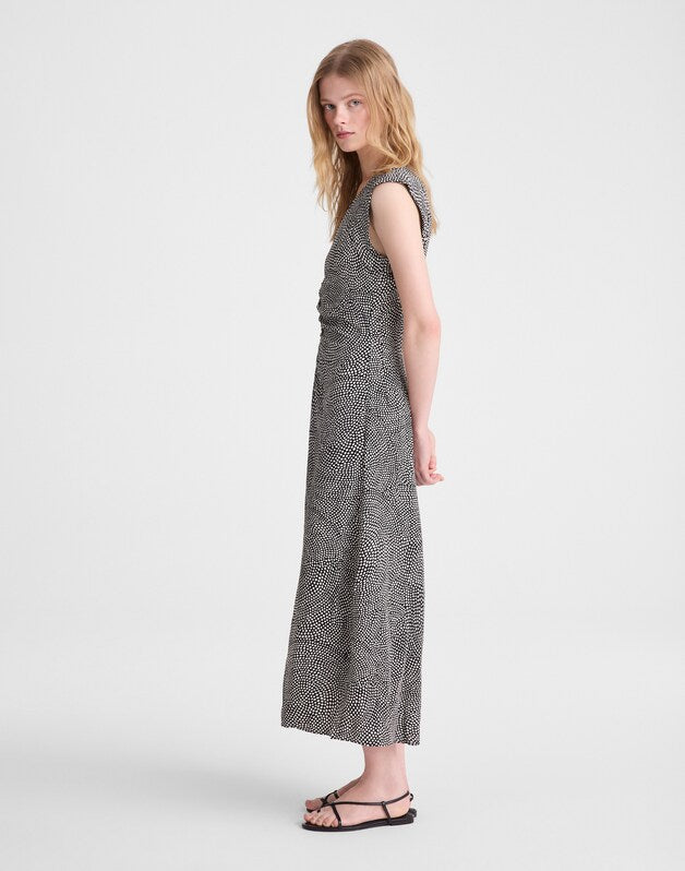 Ruched Flutter-Sleeve Midi Dress JET BLACK