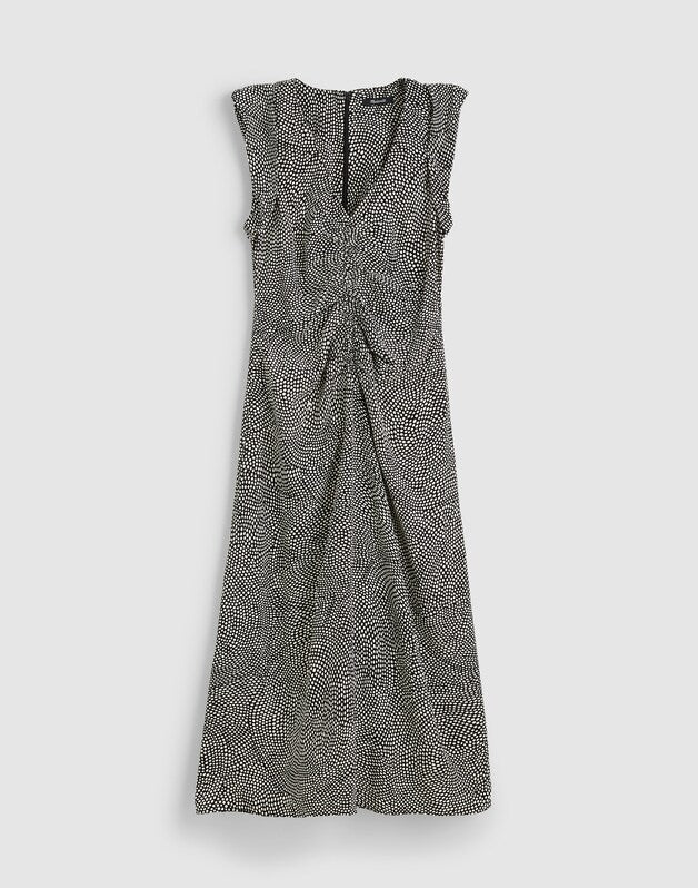 Ruched Flutter-Sleeve Midi Dress JET BLACK