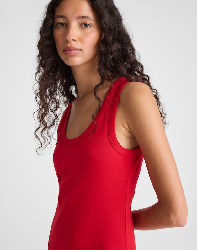 Scoopneck Tank Maxi Dress in Compact Cotton VARSITY RED