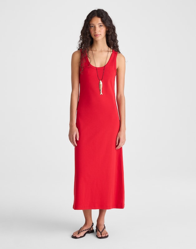 Scoopneck Tank Maxi Dress in Compact Cotton VARSITY RED