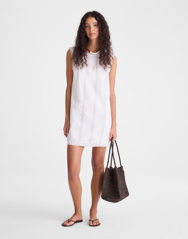 Embroidered Lace-Insert Mini Dress WHITE