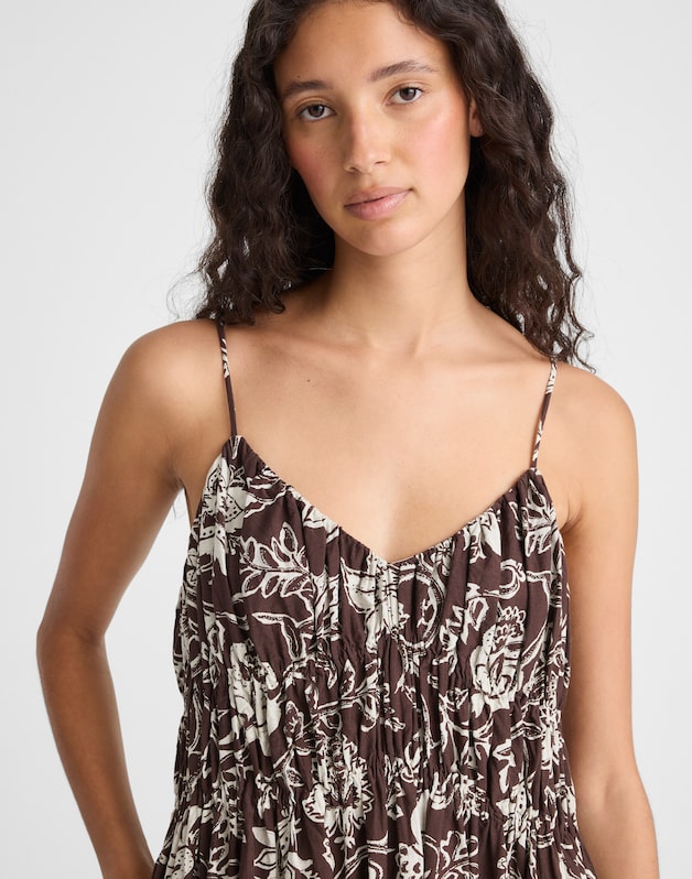 Ruched V-Neck Sleeveless Maxi Dress DARK BROWN