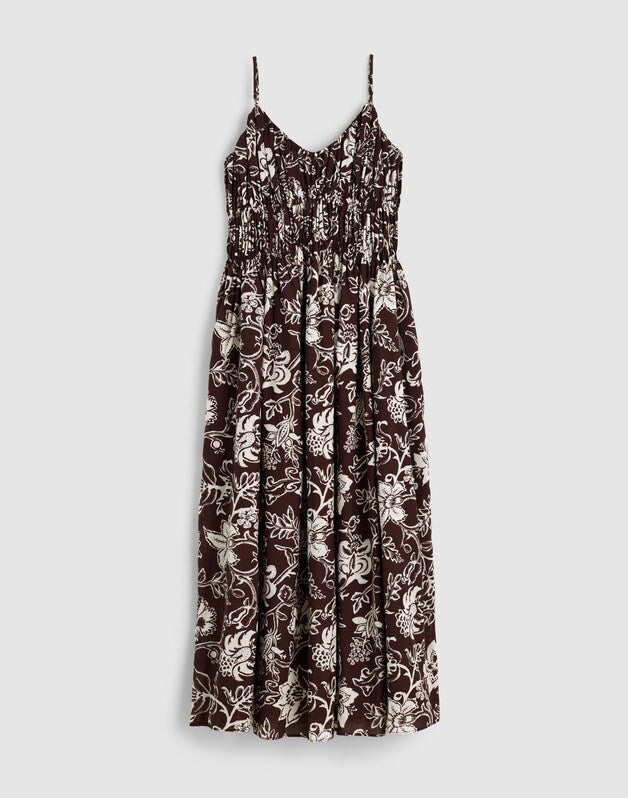 Ruched V-Neck Sleeveless Maxi Dress DARK BROWN