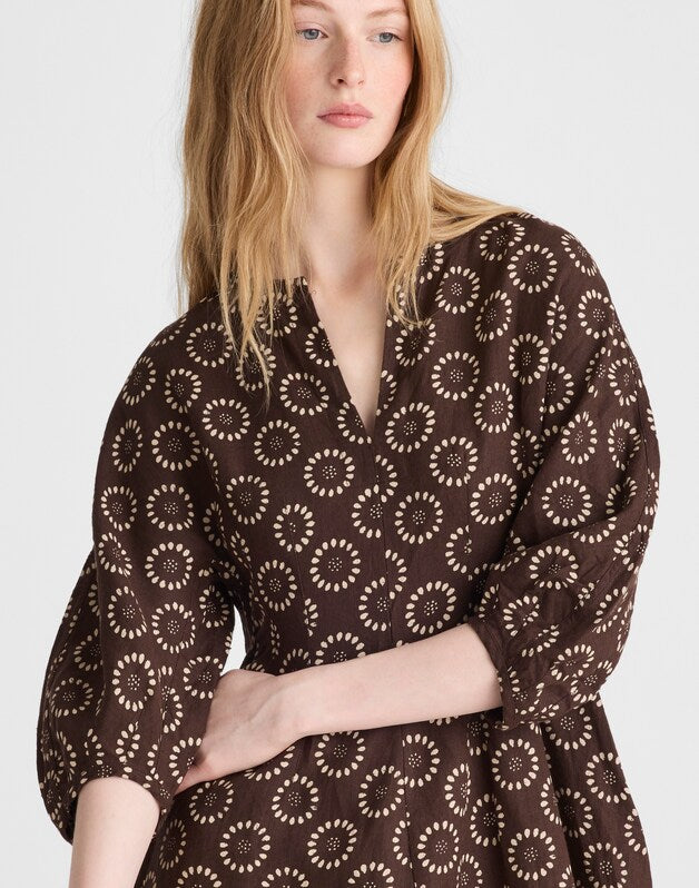Splitneck Mini Dress DARK BROWN