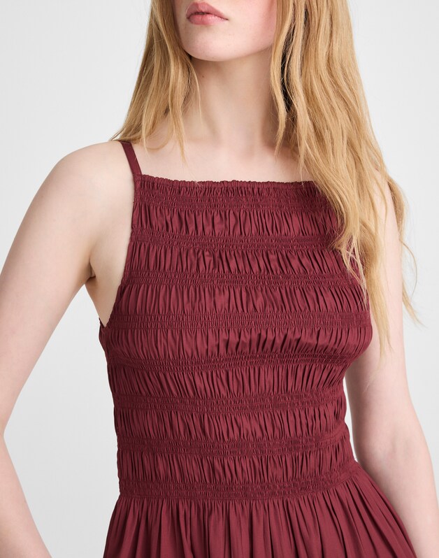 Smocked High-Neck Mini Dress DUSTY MERLOT