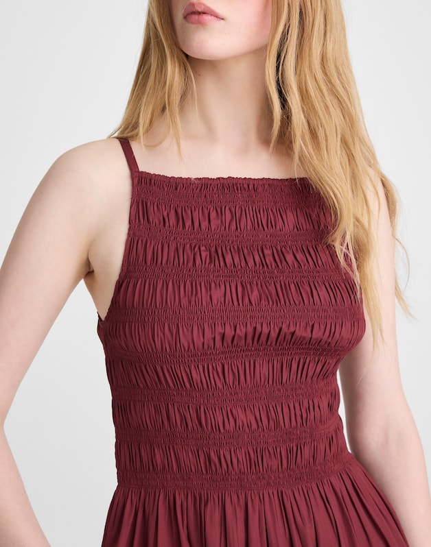 Smocked High-Neck Mini Dress DUSTY MERLOT