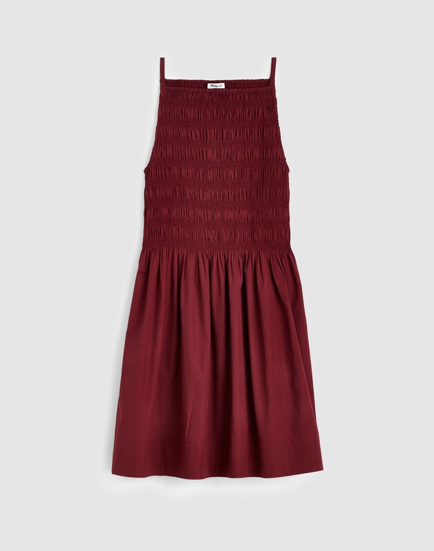 Smocked High-Neck Mini Dress DUSTY MERLOT