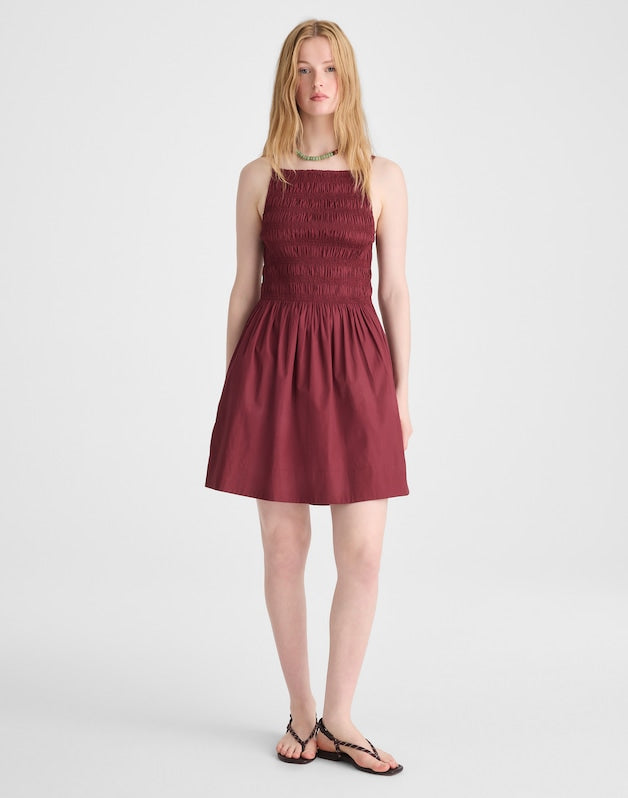 Smocked High-Neck Mini Dress DUSTY MERLOT