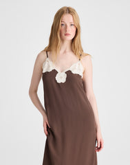 V-Neck Midi Slip Dress DARK BROWN