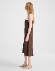 V-Neck Midi Slip Dress DARK BROWN