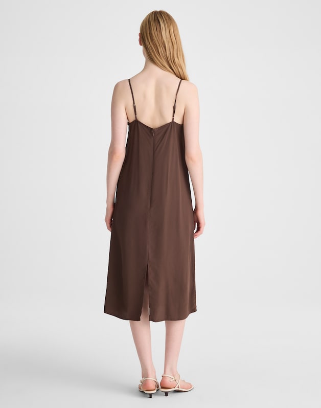 V-Neck Midi Slip Dress DARK BROWN