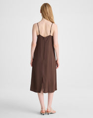V-Neck Midi Slip Dress DARK BROWN