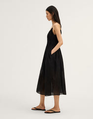 Ruched V-Neck Sleeveless Maxi Dress JET BLACK