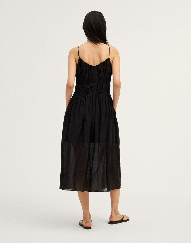 Ruched V-Neck Sleeveless Maxi Dress JET BLACK