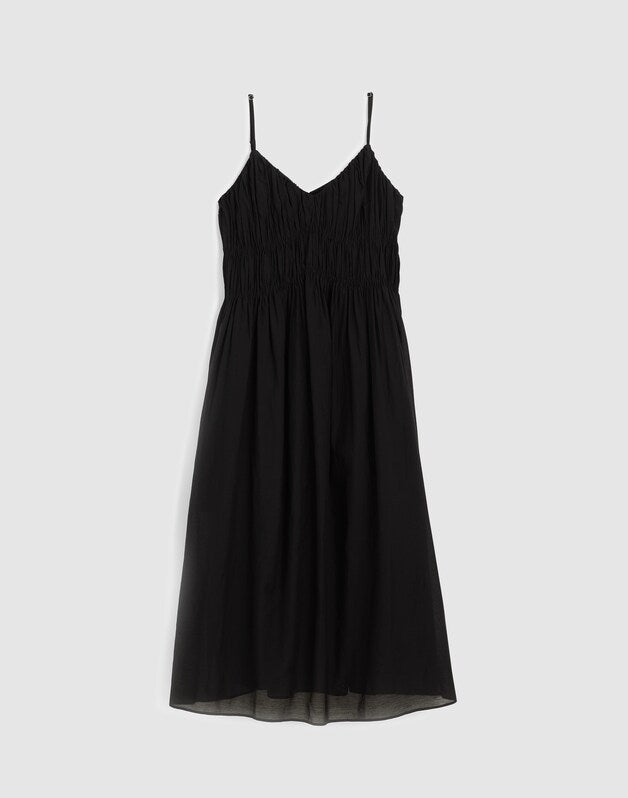 Ruched V-Neck Sleeveless Maxi Dress JET BLACK