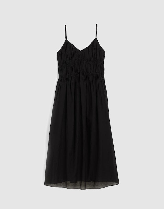 Ruched V-Neck Sleeveless Maxi Dress JET BLACK