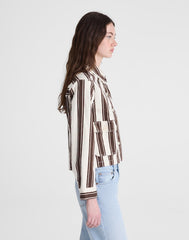 Cropped Button-Front Jacket DARK BROWN STRIPE
