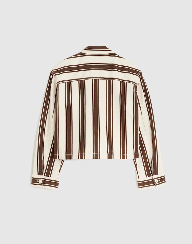 Cropped Button-Front Jacket DARK BROWN STRIPE