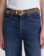 Domed-Buckle Belt in Woven Suede AGED COGNAC