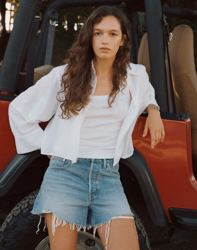 Straight-Hem Button-Up Shirt WHITE