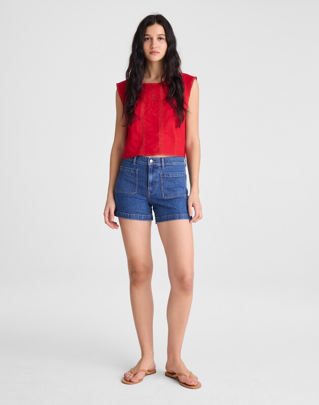 Embroidered Lace-Insert Top VARSITY RED