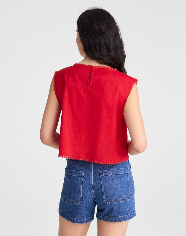 Embroidered Lace-Insert Top VARSITY RED