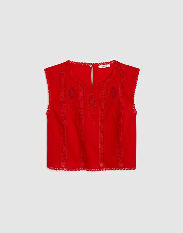 Embroidered Lace-Insert Top VARSITY RED