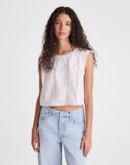 Embroidered Lace-Insert Top WHITE