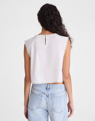 Embroidered Lace-Insert Top WHITE