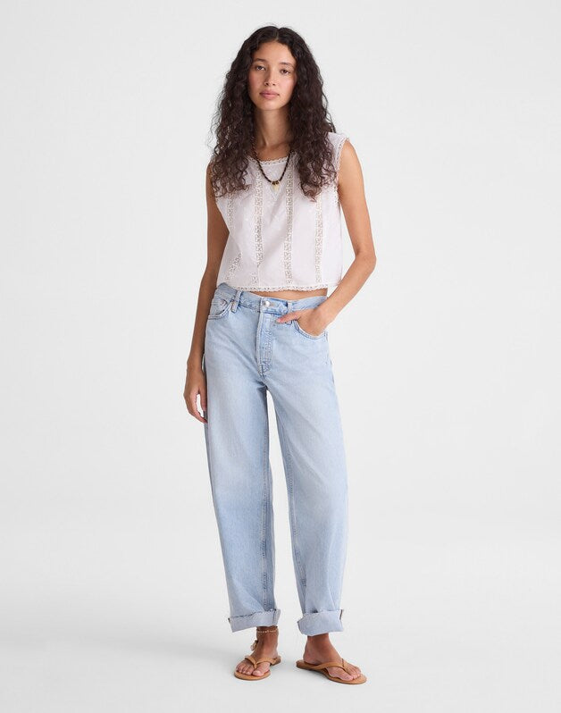 Embroidered Lace-Insert Top WHITE