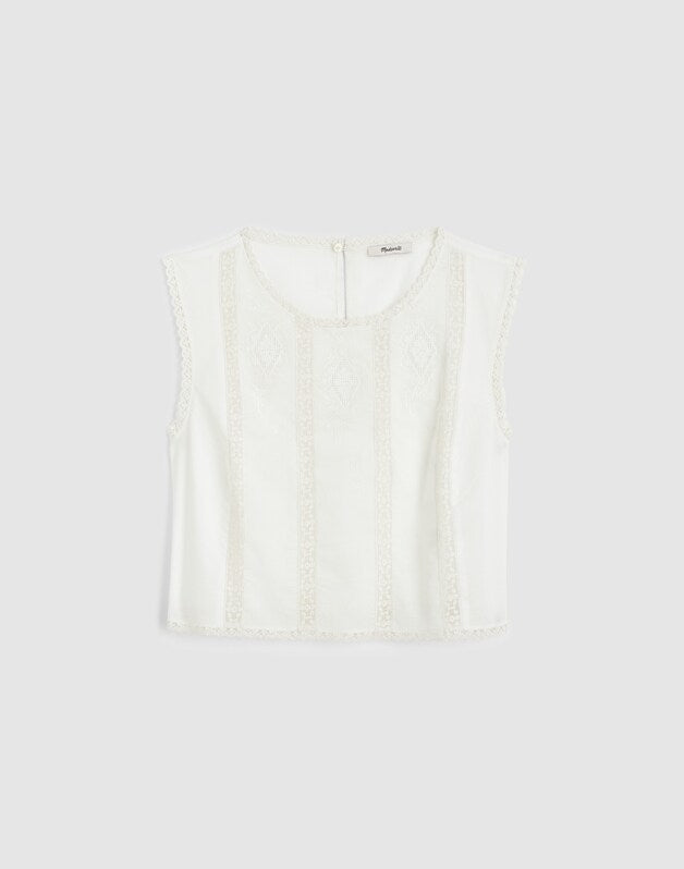 Embroidered Lace-Insert Top WHITE