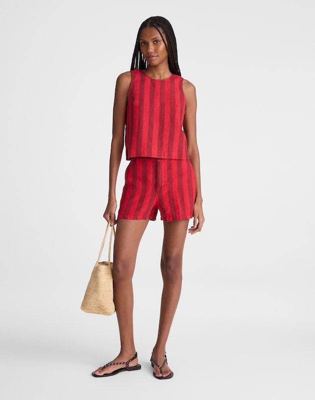 Tie-Back Shell Top in 100% Linen ENAMEL RED
