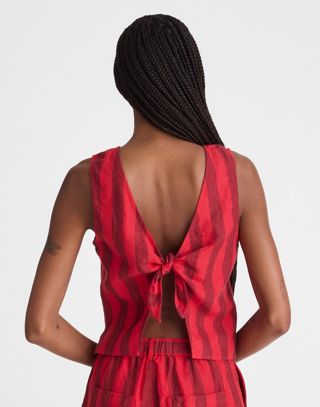 Tie-Back Shell Top in 100% Linen ENAMEL RED