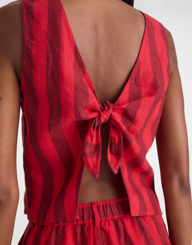 Tie-Back Shell Top in 100% Linen ENAMEL RED