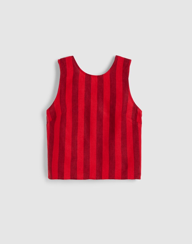 Tie-Back Shell Top in 100% Linen ENAMEL RED