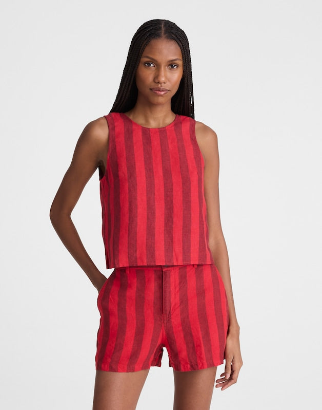 Tie-Back Shell Top in 100% Linen ENAMEL RED