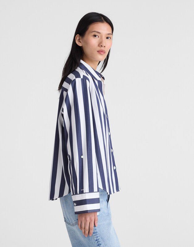 The Signature Y-Neck Shirt in Poplin PETROL NAVY