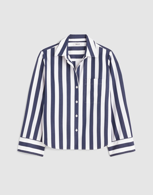 The Signature Y-Neck Shirt in Poplin PETROL NAVY