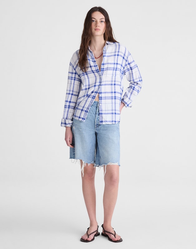 The Easy Shirt in 100% Linen OVERSIZED BLUE WHITE PLAID