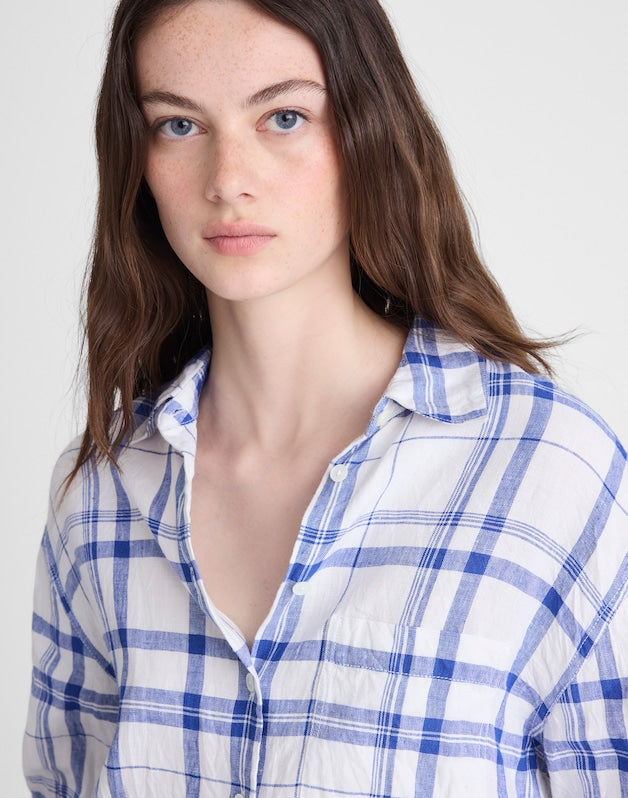 The Easy Shirt in 100% Linen OVERSIZED BLUE WHITE PLAID