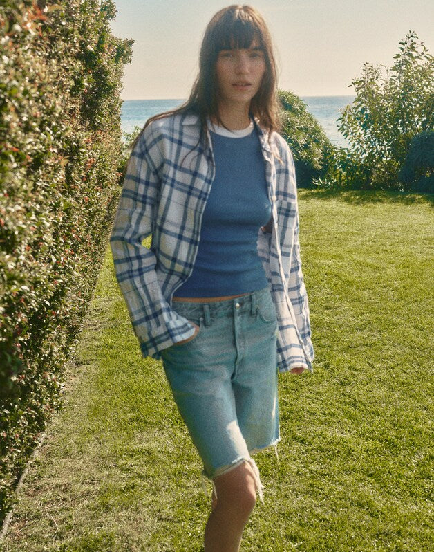 The Easy Shirt in 100% Linen OVERSIZED BLUE WHITE PLAID