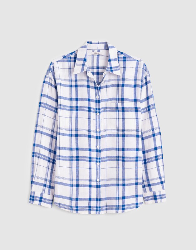 The Easy Shirt in 100% Linen OVERSIZED BLUE WHITE PLAID