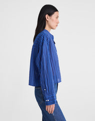 Straight-Hem Button-Up Shirt BLUE MULTI STRIPE