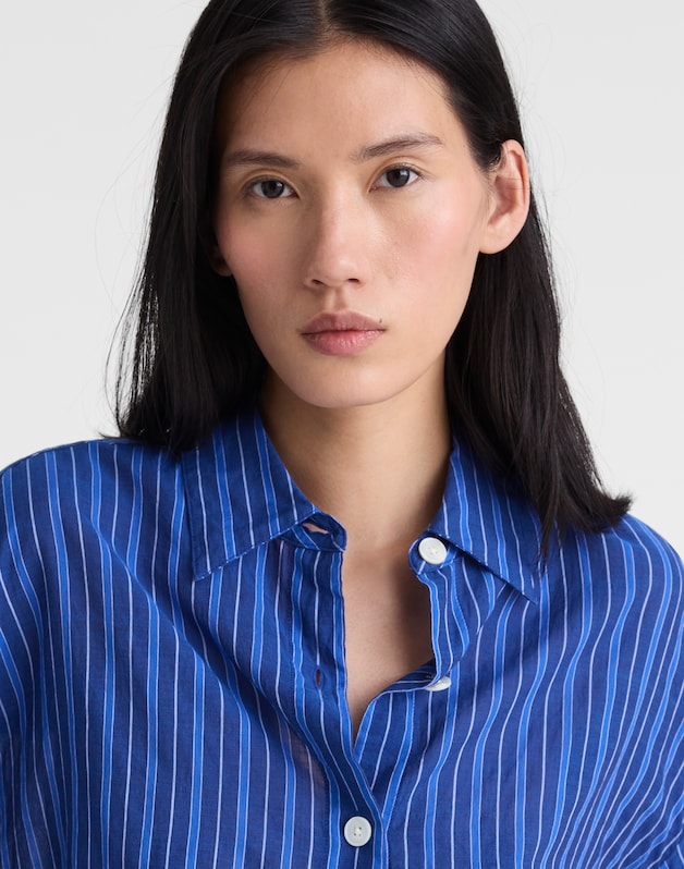 Straight-Hem Button-Up Shirt BLUE MULTI STRIPE