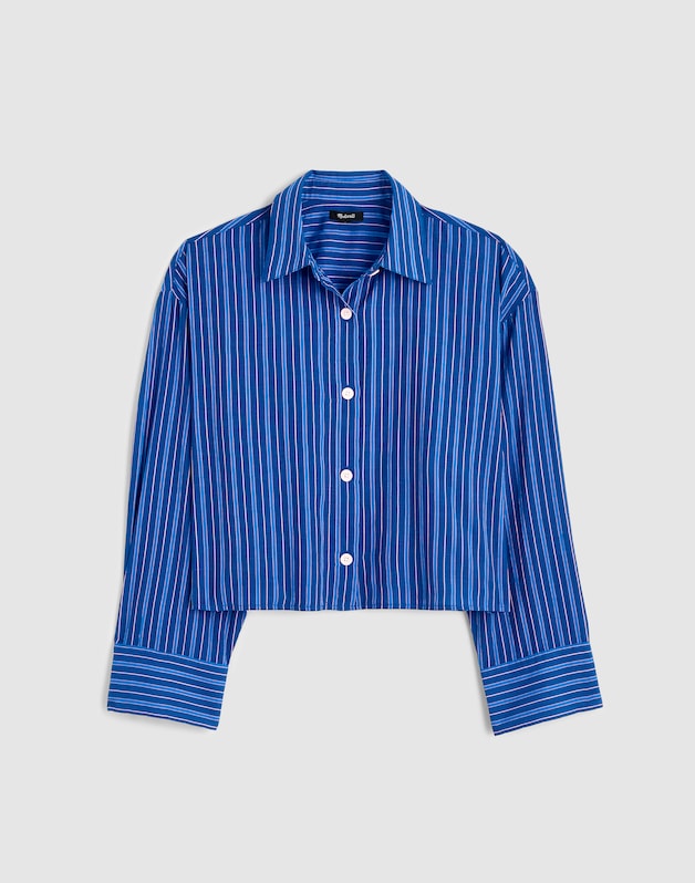Straight-Hem Button-Up Shirt BLUE MULTI STRIPE