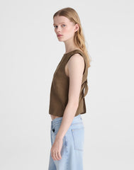 Tie-Back Shell Top in 100% Linen SAFARI KHAKI